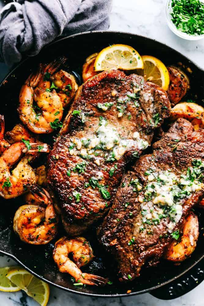 GARLIC BUTTER STEAK AND SHRIMP