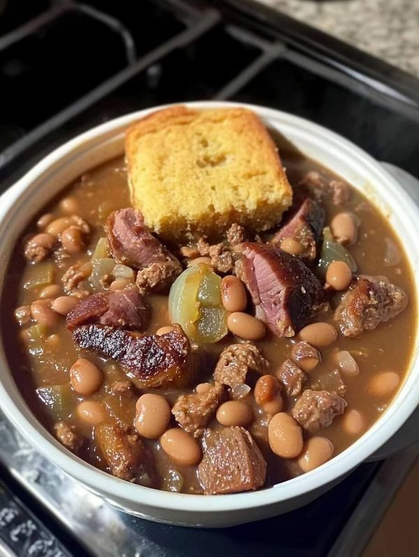 Pinto Beans Ham Hocks Cornbread And Pickled Onions