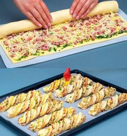 You only need 4 ingredients, puff pastry sticks with ham and cheese