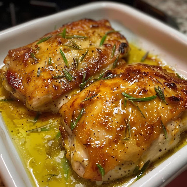 Chicken thighs cooked in the oven with a sweet garlic and honey glaze.