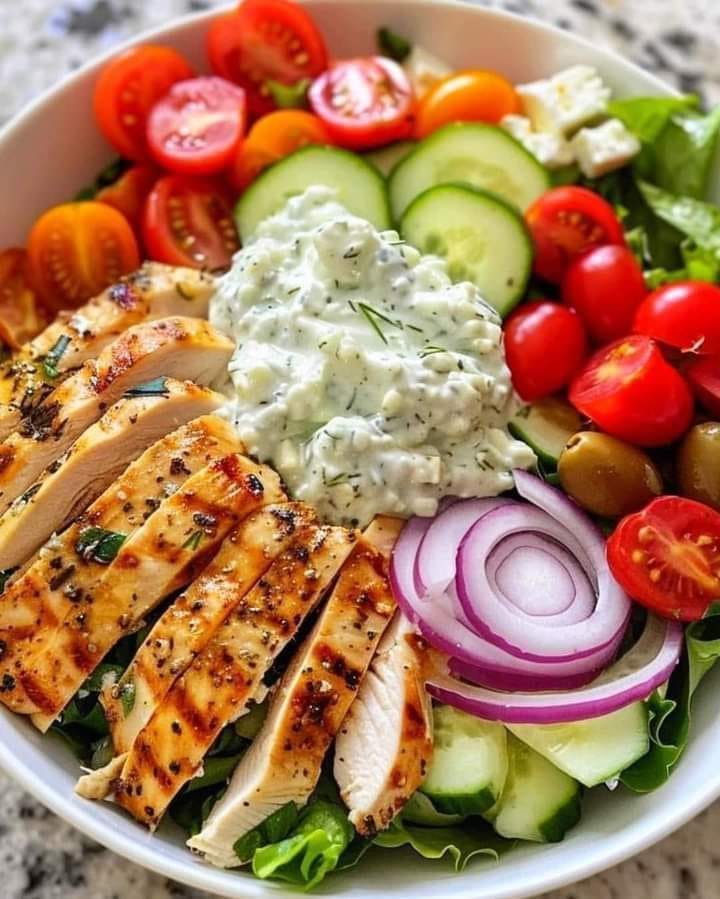 Mediterranean Chicken Salad with Creamy Tzatziki Dressing