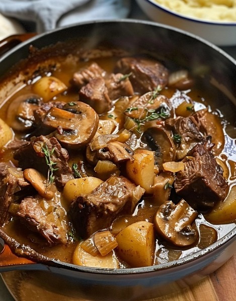 Classic French Beef Stew with Mushrooms