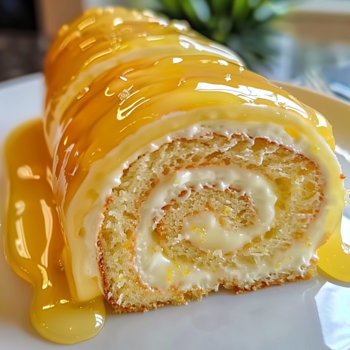 Lemon Cream Roll Cake with Lemon Glaze Recipe