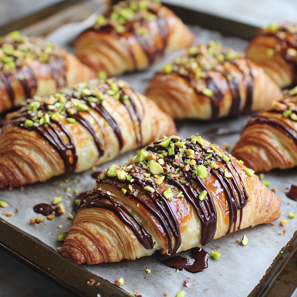 Chocolate Croissant with Pistachio and Dark Chocolate Drizzle