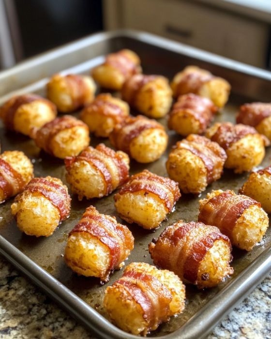 Baked Bacon-Wrapped Tater Tots