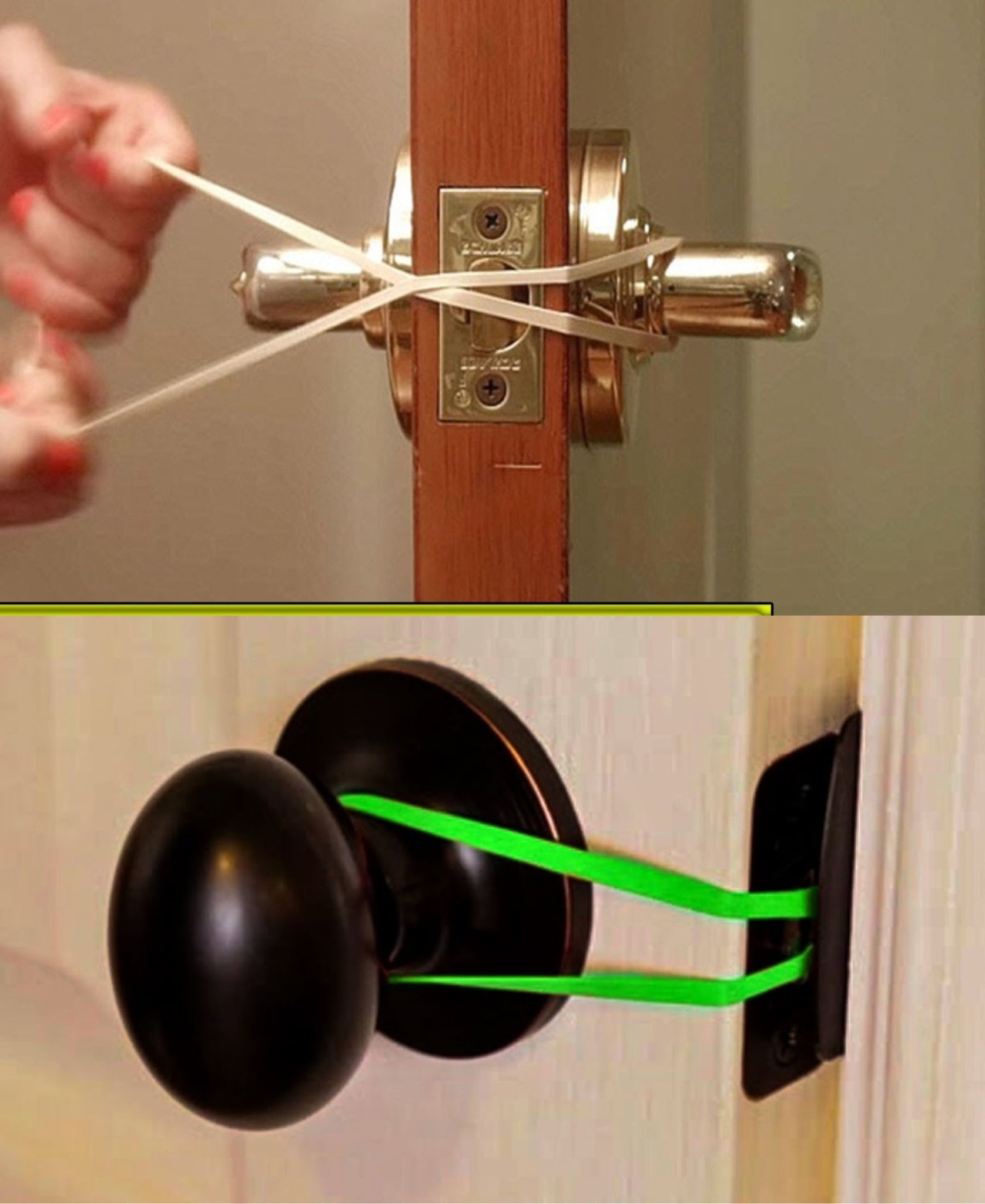 Put a rubber band around the door handle – it will save you a lot of trouble