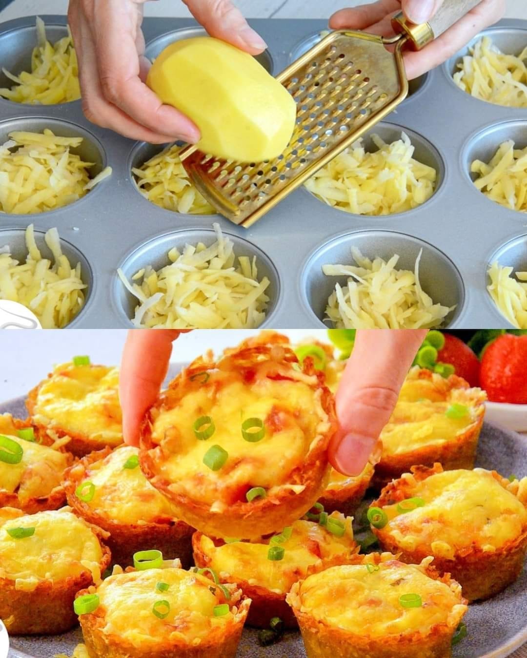 Cheesy Potato Muffins with Ham and Vegetables