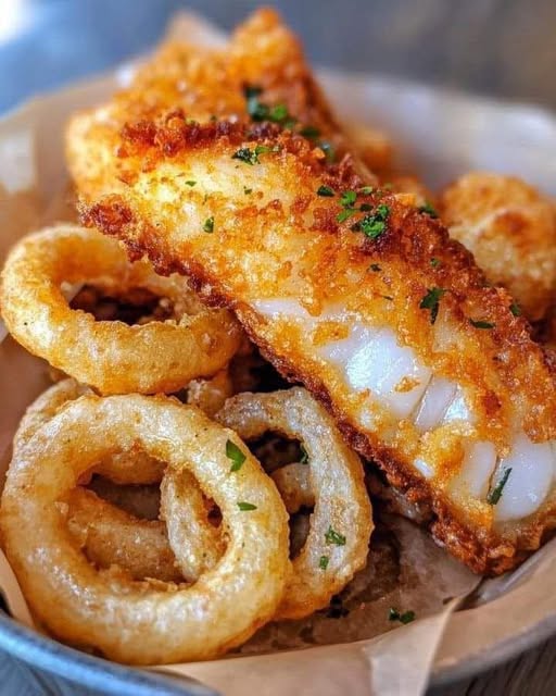 WOULD YOU EAT THIS BATTERED COD AND ONION RINGS BASKET 🐟🧅🍟