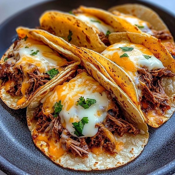 Cheesy Shredded Beef Tacos 🌮🧀