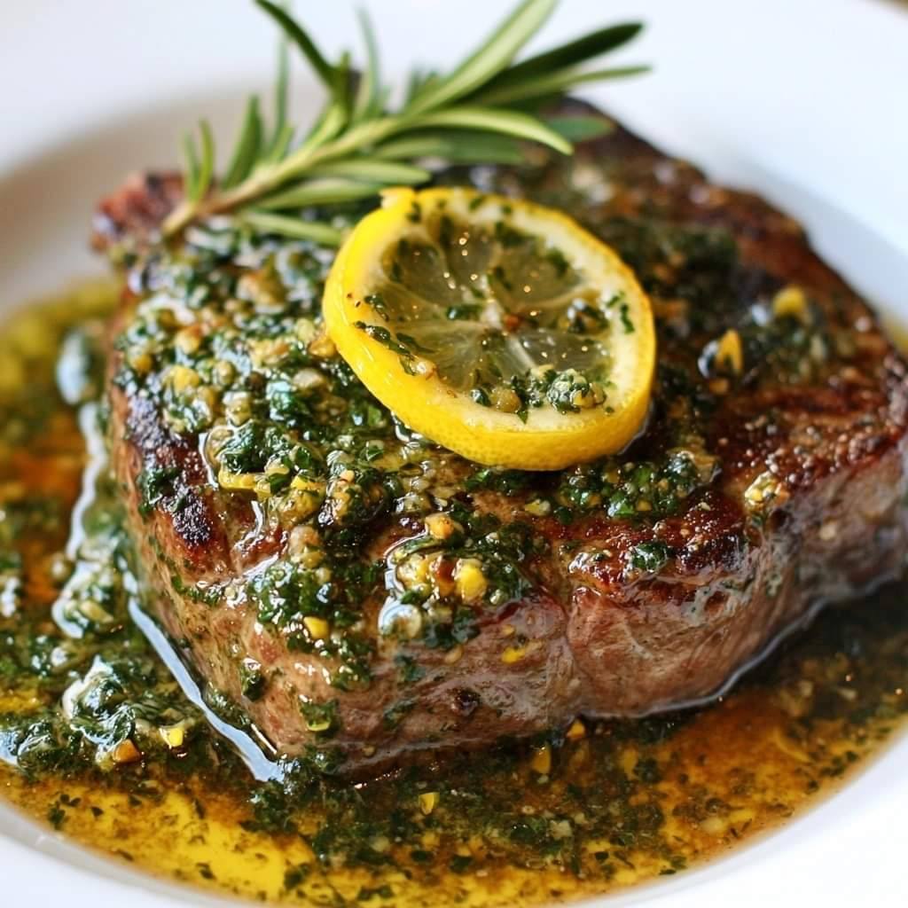 Ribeye Steak with Sicilian Lemon Herb Sauce