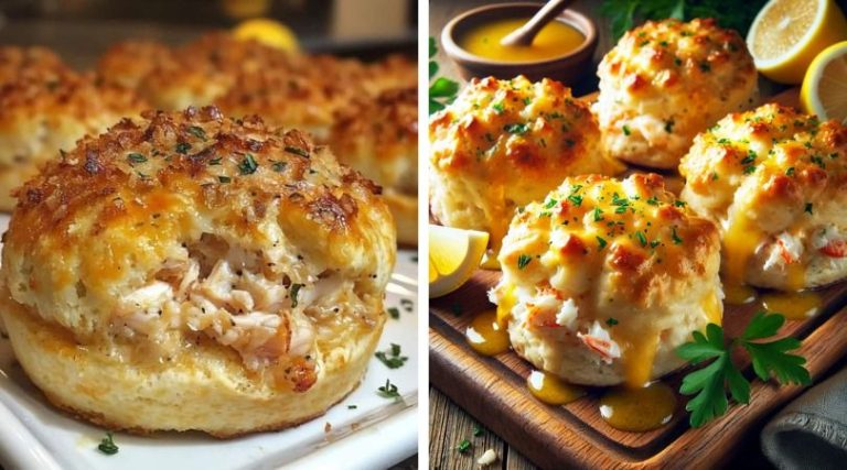 Crab Stuffed Cheddar Bay Biscuits with Lemon Butter