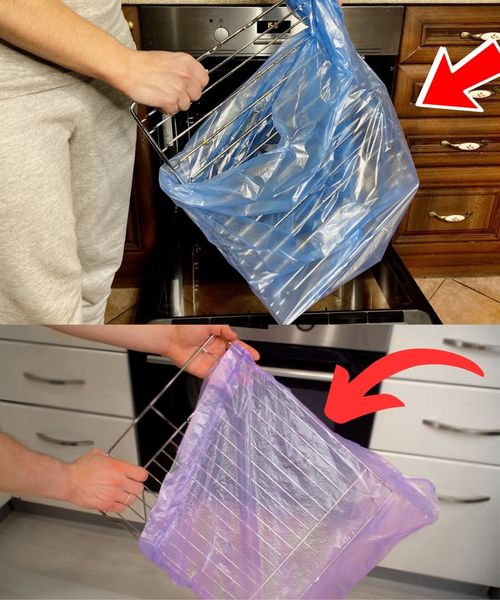 No need to scrub, put the oven rack in a bag: it will look like new again