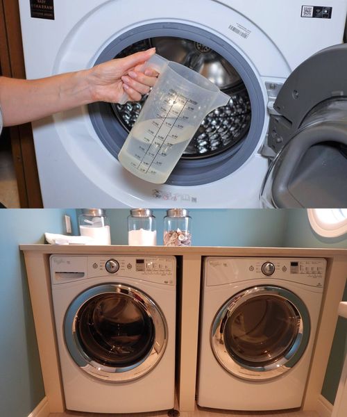 I don’t use vinegar at all anymore: I pour homemade limescale remover into the washing machine for a few cents – the limescale and all the dirt is gone!