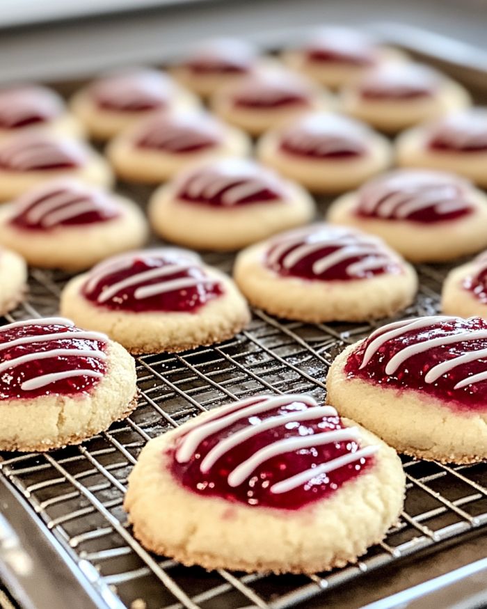 Raspberry Shortbread Cookies with Raspberry Filling and Vanilla Drizzle