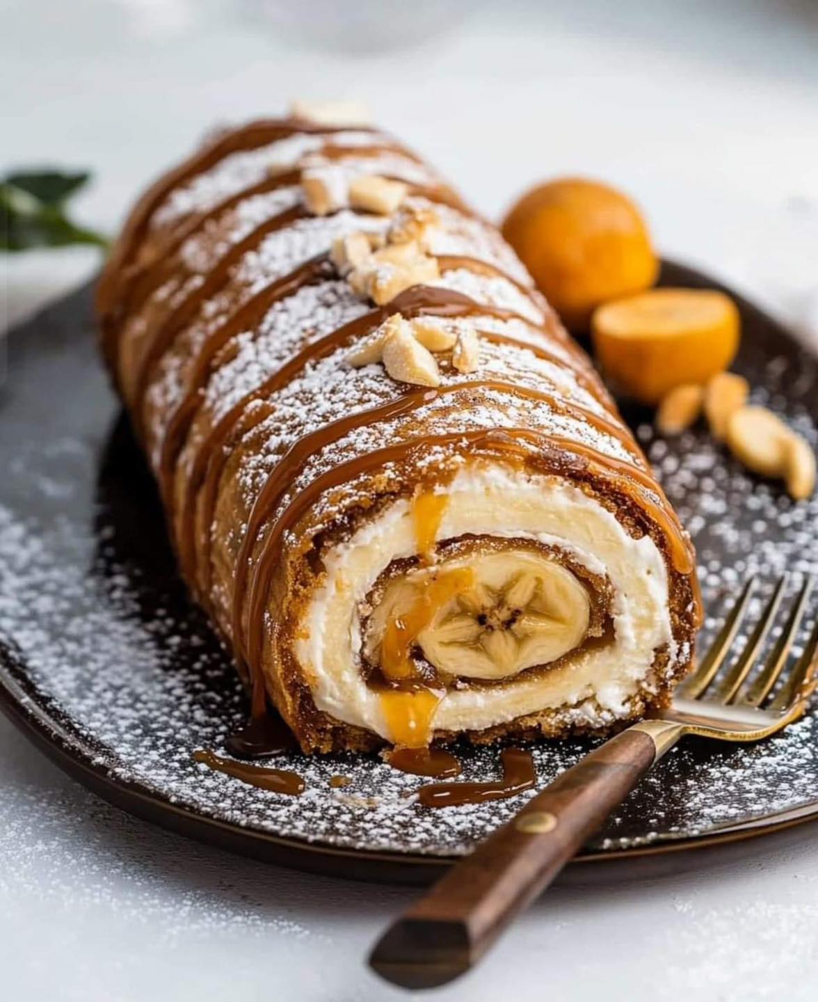 Whisk Away into Sweet Indulgence with Our Banana Caramel Roulade 🍌🧡🤍