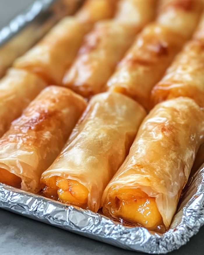 Baked Peach Pie Rice Paper Rolls