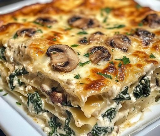 Creamy Spinach & Mushroom Lasagna 🍝