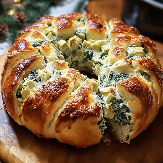 Spinach Artichoke Dip Pull-Apart Christmas Bread