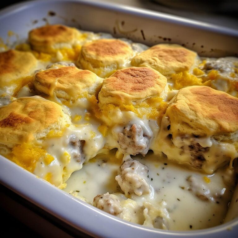 Breakfast Casserole with Biscuits and Gravy, Sausage and Egg