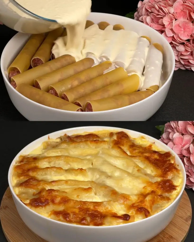 Baked Beef Cannelloni with Creamy Mozzarella Sauce