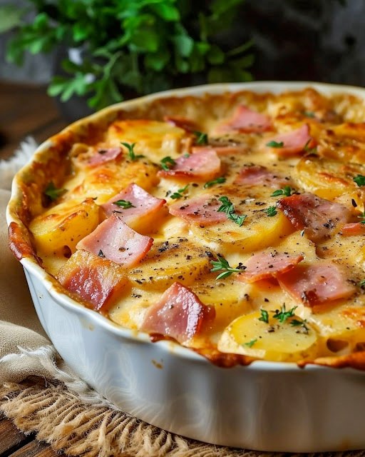 DELICIOUS HAM AND POTATO AU GRATIN RECIPE