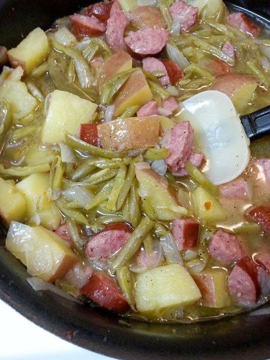 Crockpot Ham, Green Beans and Potatoes