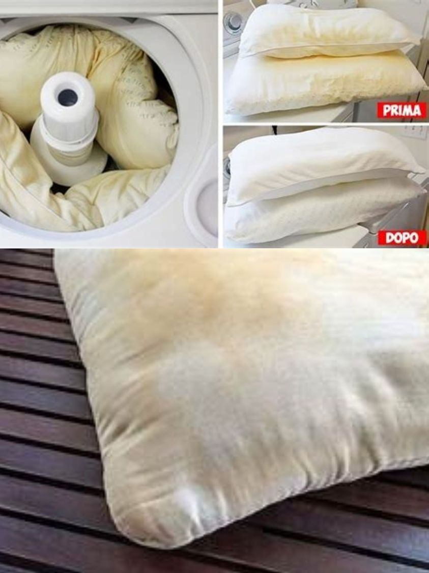 How do you whiten a yellowed pillow?