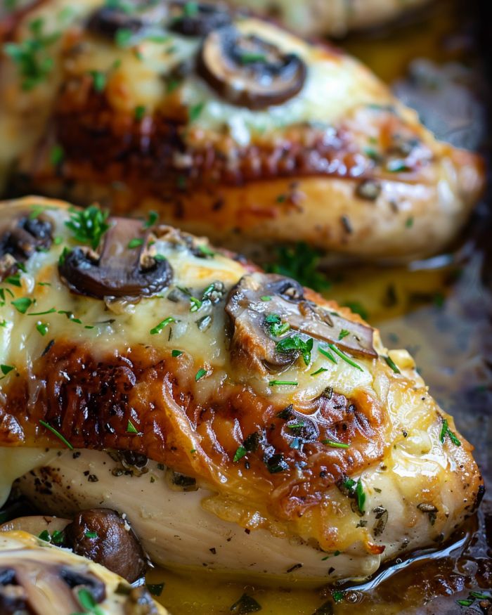 Cheesy Garlic Mushroom Stuffed Chicken Breast