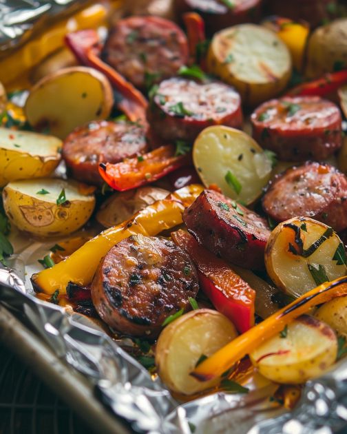 Cheesy Sausage and Baby Potatoes Foil Packs