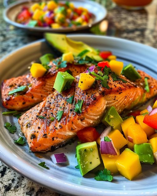 Baked Lime Salmon with Avocado Mango Salsa