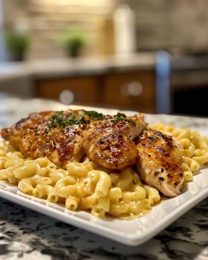 Sweet and Spicy Honey Pepper Chicken with Creamy Macaroni Cheese