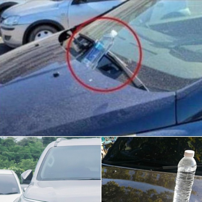 If you see a plastic water bottle on your car hood, here’s the creepy thing it might mean