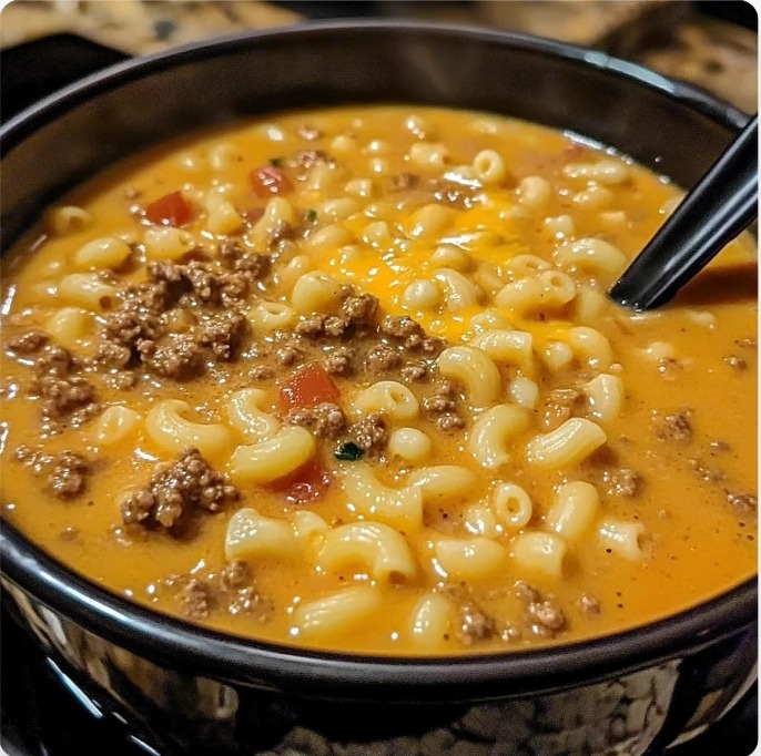 One-Pot Macaroni Cheeseburger Soup