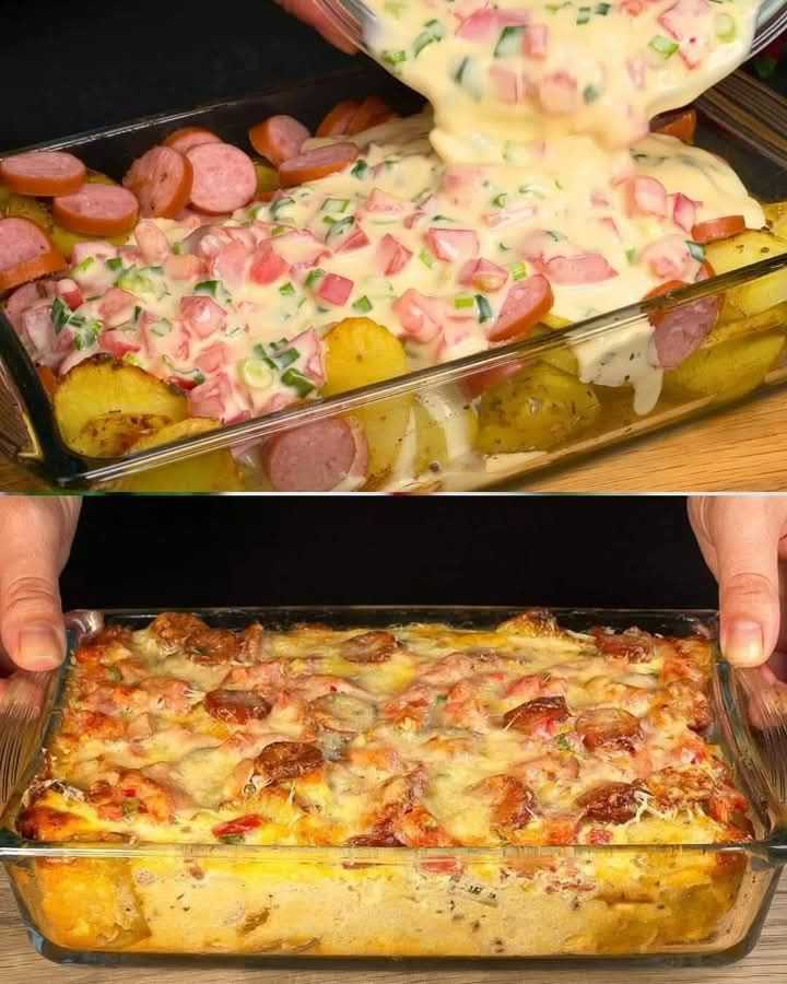 Potato and Sausage Bake with Sour Cream Sauce