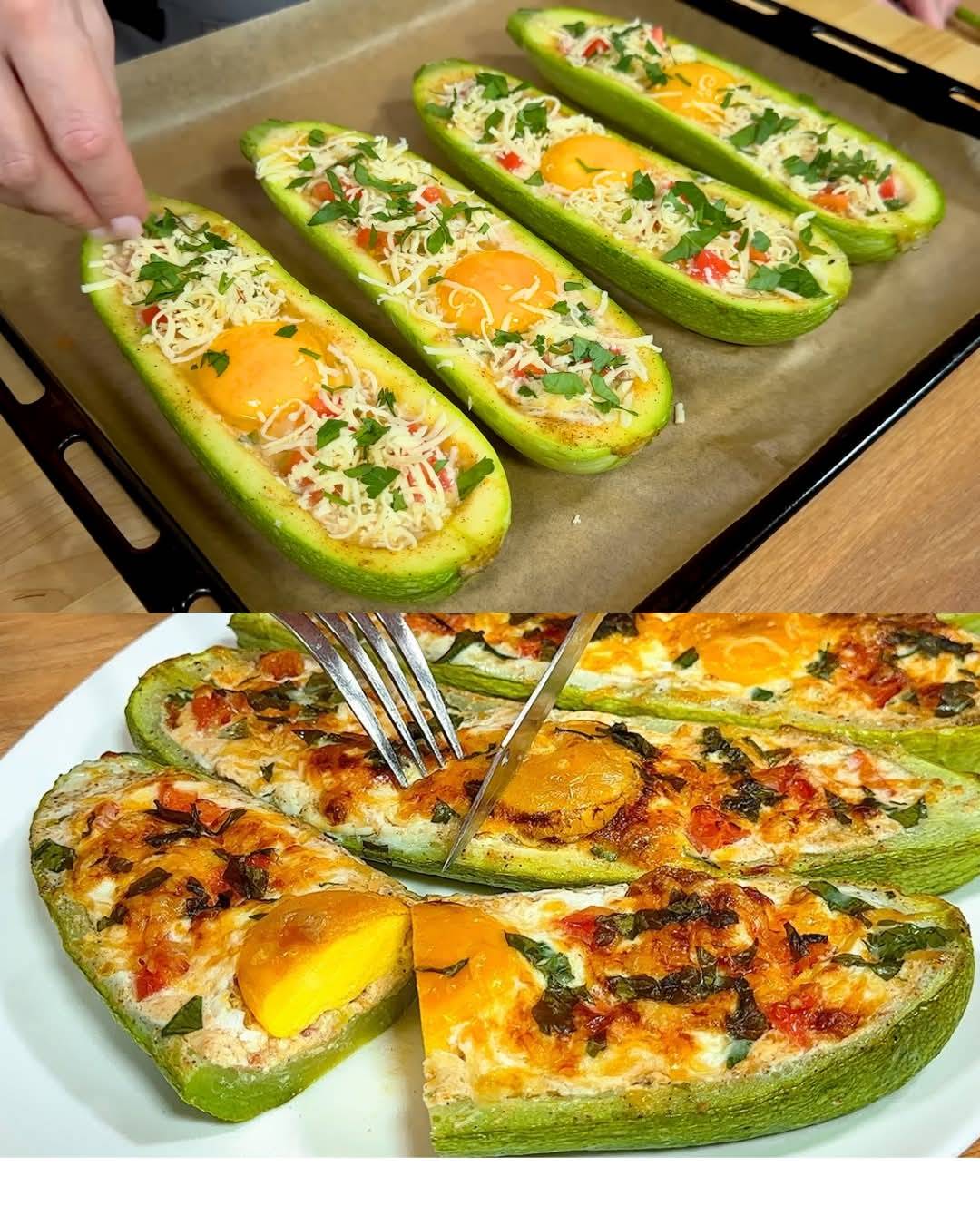Stuffed Zucchini Boats with Egg and Cheese