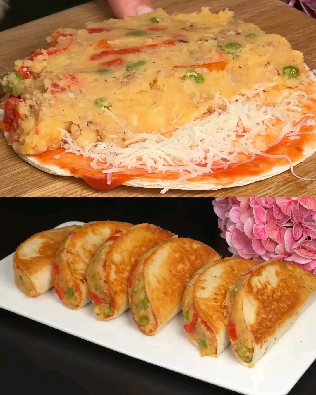 Stuffed Tortilla Wraps with Minced Meat and Vegetables