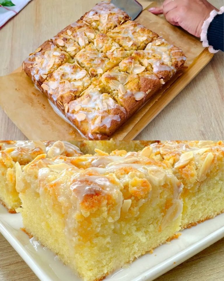 Almond Cake with Almond Topping & Icing Drip