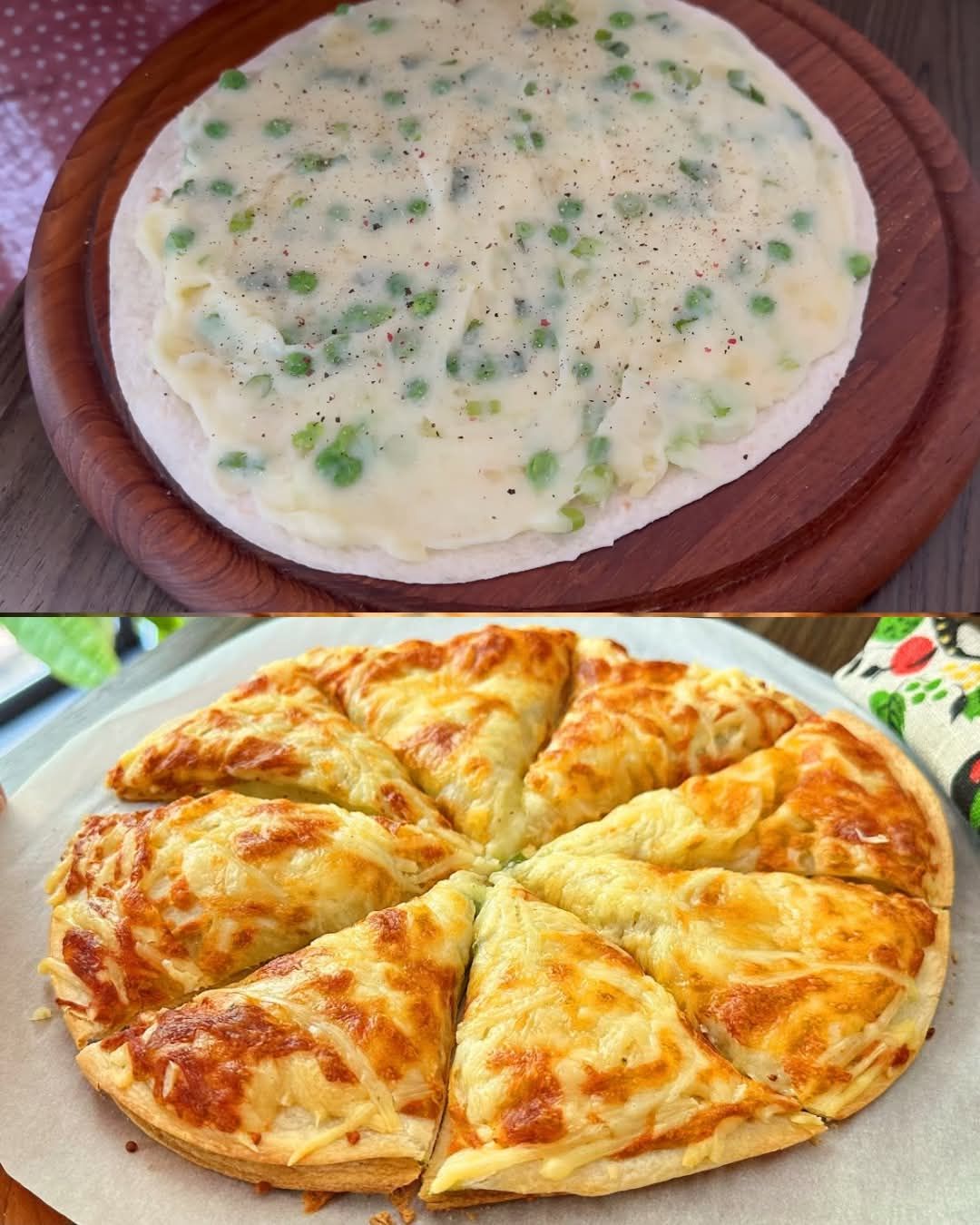 Cheesy Potato and Pea Tortilla Bake